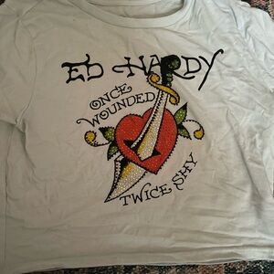 Ed Hardy White Tee with Heart and Dagger Design